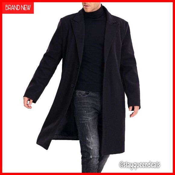Men's Slim Fit Trench Coat Mid Length Winter Overcoat Polyester Spandex